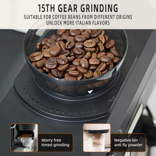Mcilpoog AC510 15Bar Semi Automatic Espresso Machine With Grinder & Steam Wand,3-in-1 Compact Espresso Coffee Maker With 28 oz Removable Water Tank for Cappuccino or Latte, Gift for Dad, Mom or Wife - Image 5