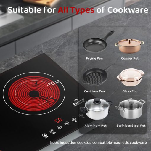 Duxtop 1800W Induction Cooktop 2 Burner, Built-In Induction Burners, Double Induction and Infrared Cooktop, Electric Hot Plate for Cooking, Electric Stove with Sensor Touch Control, 9820HLBI - Image 4