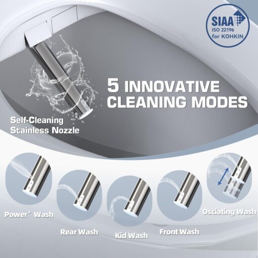 Bidet Toilet Seat Elongated, Smart Heated Toilet Seat, Instant Warm Water & Dryer, Feminine & Rear Wash, Self-Clean Nozzle, Slow Close Lid, Child/ECO/Silent Mode - Image 7