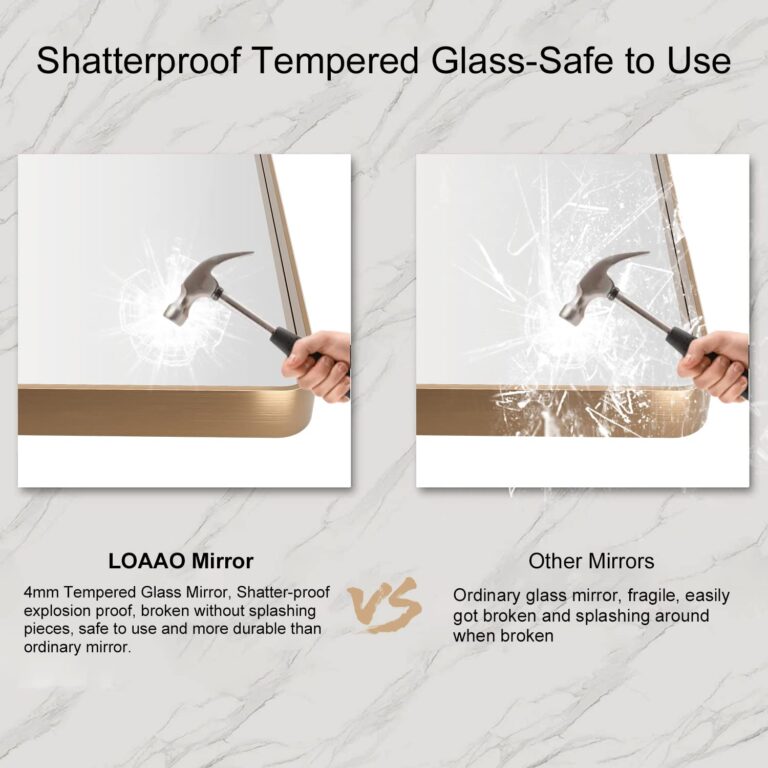 LOAAO 30”X36” Gold Bathroom Mirror, Rounded Rectangle Gold Frame Mirror, Brushed Gold Bathroom Vanity Mirror Wall-Mounted, Anti-Rust, Tempered Glass, Hangs Horizontally or Vertically - Image 3