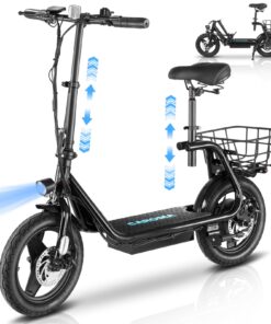 Caroma Electric Scooter with Seat, 560W/819W/1200W Peak Motor, 15/25/30 Miles Range, 20Mph Top Speed, Foldable Electric Scooter for Adults
