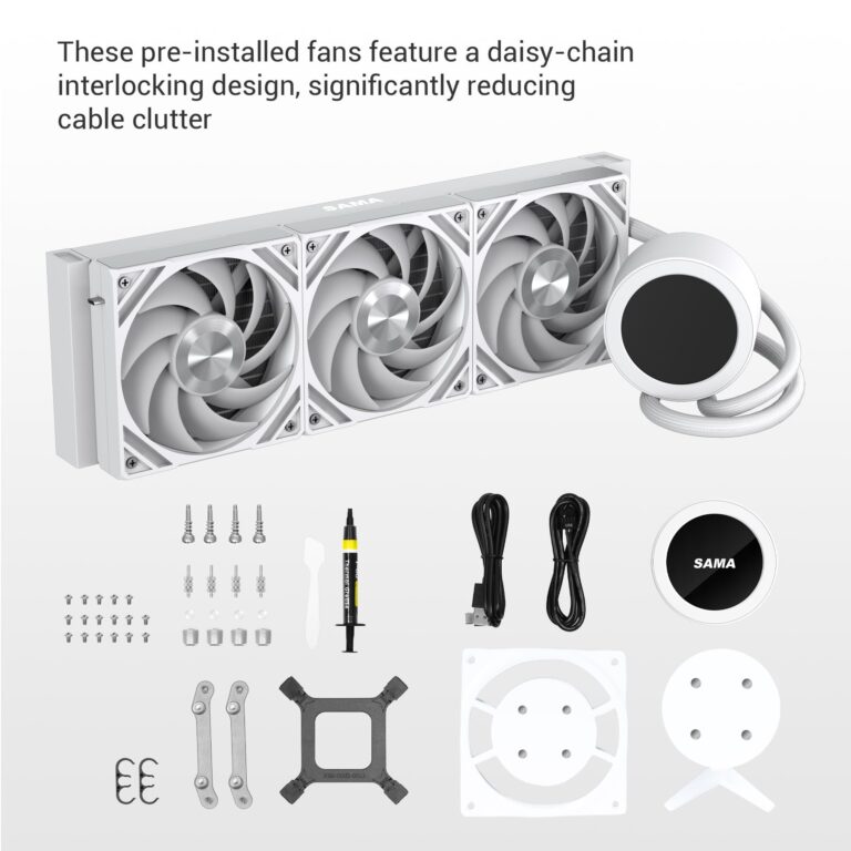 SAMA Q70 White CPU Liquid Cooler, 360MM Water AIO CPU Cooler with 2.8" LCD Display, Magnetic Detachable, XT120 Modular Fans LCP Blade, Bonus Stands, Support 115X, 2011, 1200, 1700, 1851， AM4, AM5 - Image 4