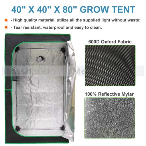 Grow Tent Kit, Complete 40" x 40" x 80" High Reflective Mylar Hydroponics Indoor Plant Growing Tent with LED Grow Light ，Carbon Filter ，Ventilaion Fan Growing System+Accesseries - Image 6
