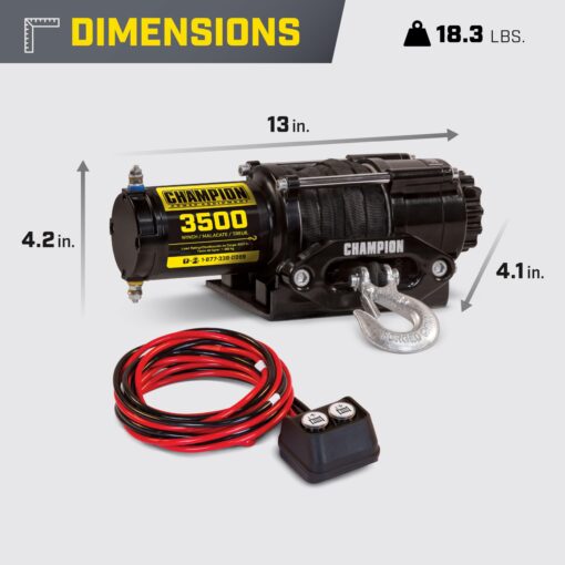 Champion Power Equipment 3500-lb. ATV/UTV Synthetic Rope Winch Kit - Image 6
