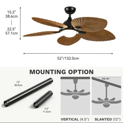 DWVO 52" Tropical Ceiling Fan with Light & Remote, LED Tri-Color Temperature, 5 Blade Ceiling Fans Reversible 6 Speeds w/Quiet DC Motor for Bedroom, Living Room, Dining Room, Patio - Image 8