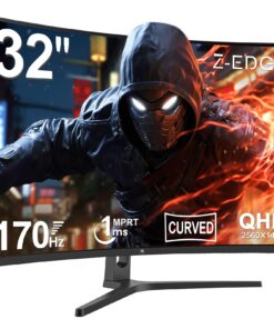 Z-Edge 32 inch Curved Gaming Monitor, 16:9 QHD 2K 2560x1440 170/144Hz 1ms Frameless LED Gaming Monitor, AMD Freesync Premium Display Port HDMI
