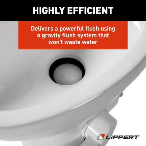 Lippert Flow Max RV Toilet with Elongated Ceramic Bowl, 18" Standard Profile, Full-Size Residential Seat, Easy-Close Lid, Efficient Flush - 2022113192 - Image 3