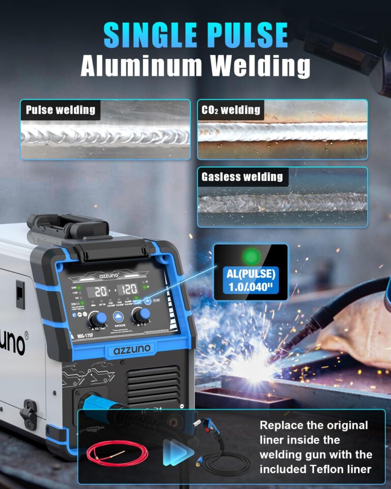 AZZUNO Single PULSE Aluminum MIG Welder Machine 175Amp, 110V 220V 5-in-1 Multiprocess Welding Machine with PULSE Aluminum MIG/Flux MIG/Gas MIG/Stick/Lift TIG Welding, Wire Feed Welder - Image 6