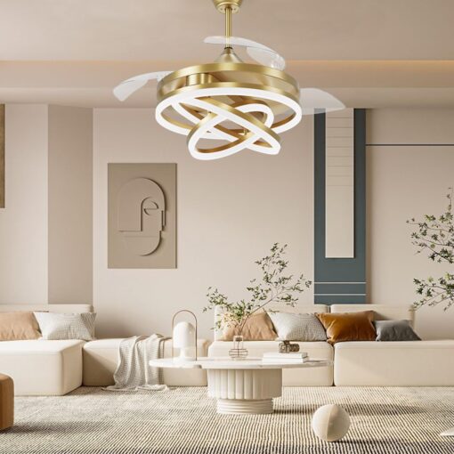 TXCSLY Retractable Ceiling Fan, 42 Inch Chandelier Ceiling Fan with Light, Modern Fandelier Ceiling Fan for Bedroom Living Room Dinning Room, Reverse Motor, 3 Color, 6 Wind Speed, Gold - Image 4