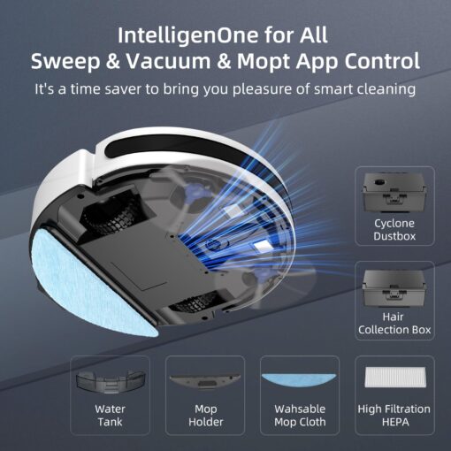 Pureatic Robot Vacuum, Mopping Robot, Powerful 5000Pa, WiFi/Alexa/App/Remote Control, Quiet, Robotic Vacuum Cleaner with Self-Charging, Anti-Collision and Fall, for Pet Hair, Hard Floor, Carpet - Image 2