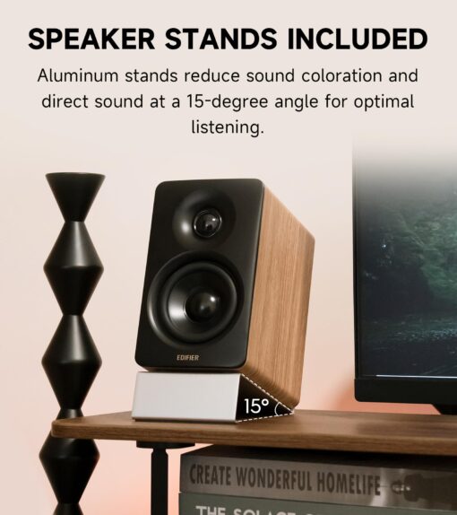 Edifier M60 Multimedia Speaker Bluetooth 5.3, 66W RMS, Hi-Res Audio & Hi-Res Wireless Audio, LDAC,3" Mid Bass & 1" Tweeter, USB-C & Aux Inputs, Compact Desktop Speaker – Classic Oak - Image 3