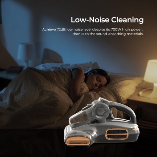 JIGOO T600 Bed Vacuum Cleaner with UV-C Light, 15Kpa Suction 700W Powerful Double Cup Handheld Vacuums, Mattress Vacuum Cleaner with Smart Dust Sensor, Ultrasonic & Heating Tech, HEPA Filter - Corded - Image 3