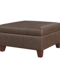 HomePop Home Decor |K2380-E910 | Luxury Large Faux Leather Square Storage Ottoman | Ottoman with Storage for Living Room & Bedroom, Brown Faux Leather