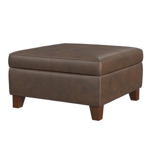 HomePop Home Decor |K2380-E910 | Luxury Large Faux Leather Square Storage Ottoman | Ottoman with Storage for Living Room & Bedroom, Brown Faux Leather