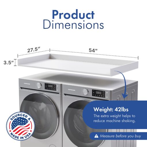 OfficeSimpli Washer Dryer Countertop, Made in USA, Non-Slip Pads, Easy Clean, Laundry Room Essentials and Decor, Washer Dryer Wood Top for Organization (Glacier White, Standard (27.5" x 54")) - Image 8