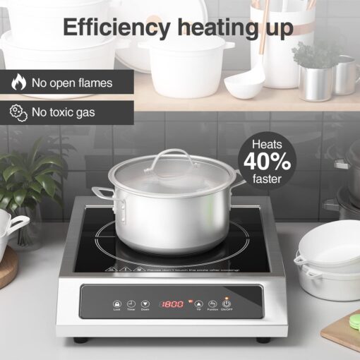 Commercial Induction Cooktop Portable Burner 1800W,ANHANE Induction Hot Plate,Electric for Cooking Countertop Stainless Steel, 9 Temp Levels,3 Hours Timer,Auto-Shut-Off,Touch Panel,Child Safety Lock - Image 6