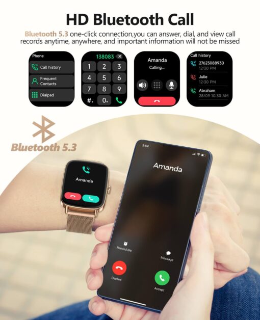 2025 Smart Watches for Women, 1.85" AI Voice Smartwatch, 24/7 Heart Rate Monitor, Stress/SpO2/Sleep Tracker, IP68 Waterproof, Weather, 100+ Sports Fitness Tracker for Android iOS Glod Metal - Image 4