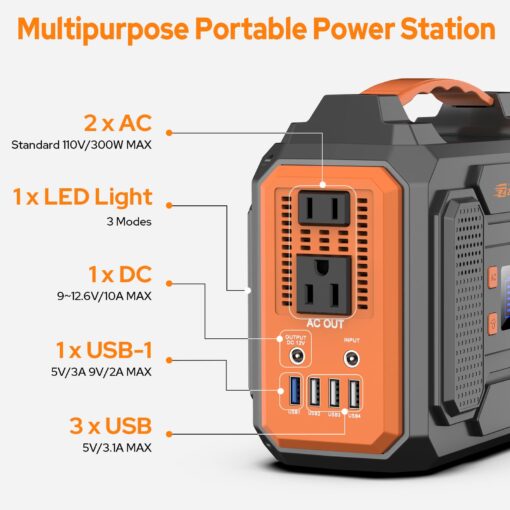 Portable Power Station 300W Solar Generator 280Wh (without Solar Panel), 110V Portable Power Bank with AC Outlet Pure Sine Wave, DC, USB QC3.0, External Lithium Battery Pack for Camping RV Outdoor Use - Image 7