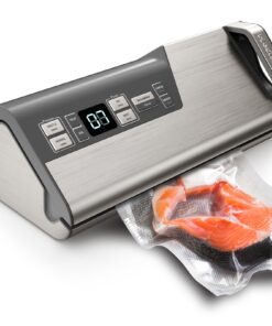 Mesliese Vacuum Sealer Machine, 95kPa 140W One Hand Operation Food Sealer, Double Seal Strip with Build-in Cutter & Countdown Display, 2 Bag Rolls, 5PCS Pre-cut Bags
