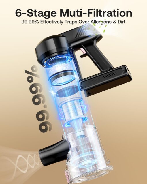 Cordless Vacuum Cleaner, 40Kpa 45Mins Vacuum Cleaners for Home, 8-in-1 Lightweight Stick Vacuum with Powerful Suction, Anti-tangle Wireless Vacuum for Carpet, Tile, Pet Hair, Hardwood Floors, Black - Image 4