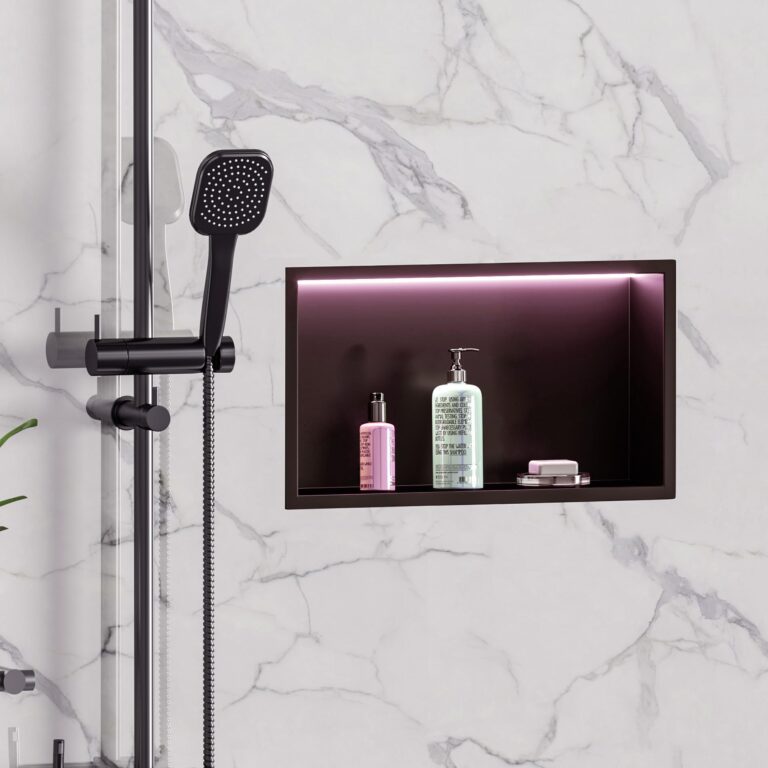 Neohomee RGB LED Light Shower Niche, Matte Black 18X12 in Stainless Steel Wall Niche with Remote Control, Waterproof No Tile Needed Wall Niche for Bathroom Storage Built-in Installation - Image 4