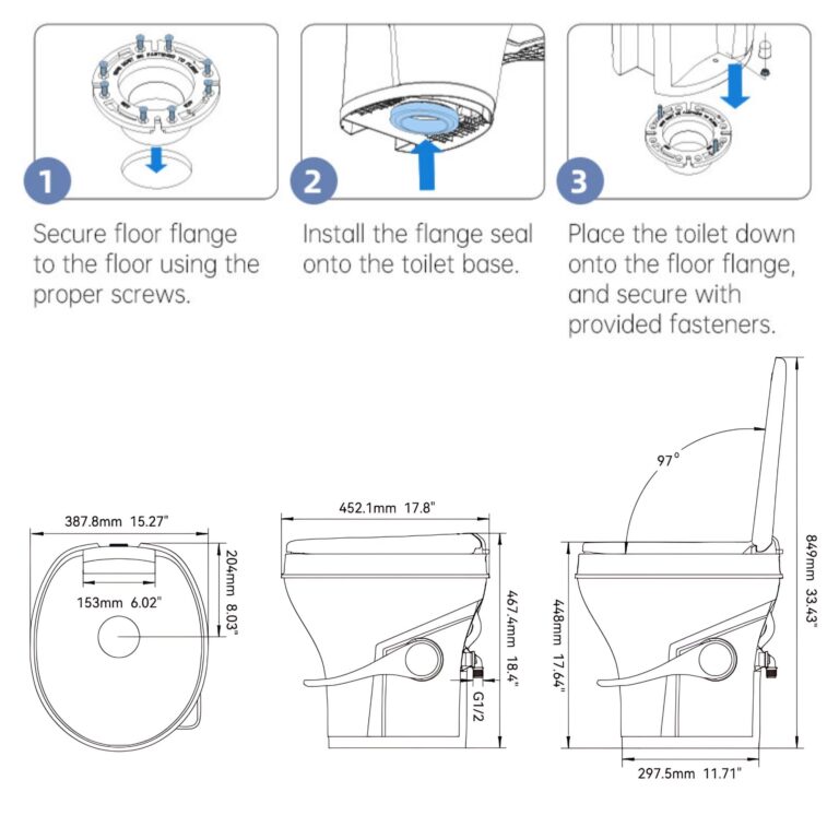SEAFLO Residential Height Camper/RV Toilet with Sprayer Attachment, 18.5” Standard Height, Gravity Flush System, Foot Pedal Operation, Soft Close Seat, 4-Year Warranty (With Sprayer Attachment) - Image 2