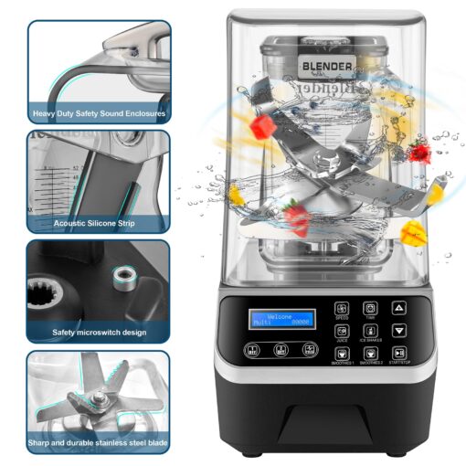 WaterElfo Professional Commercial Blender 2200W 1.58QT 51OZ Quiet Blender Brushless Motors Commercial Smoothies, Frozen Drinks, Self-Cleaning Silver Grey - Image 2