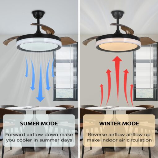 Zenouidle 42" Retractable Ceiling Fan Modern Ceiling Fans with Lights and Remote,3 Color 6 Speed Round Dimmable Fandelier for Bedroom Living Room Dining Room - Image 4