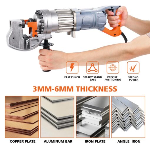 CENTALL 1300W Electric Hydraulic Hole Puncher Φ1/4"-4/5" Hydraulic Punching Machine Punching Tool with 5 Dies for Iron Copper Aluminum Plate Angle Steel PM20 (Orange+Grey) - Image 2