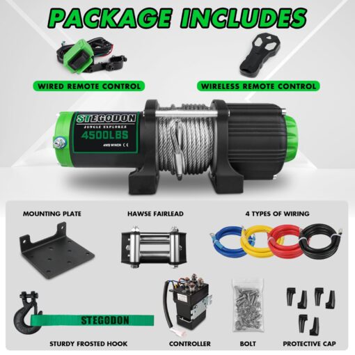 STEGODON 4500 lb Winch 12V Waterproof Electric Winch,ATV/UTV Winch with Steel Cable Winch with Wireless Remote and Roller Fairlead - Image 3