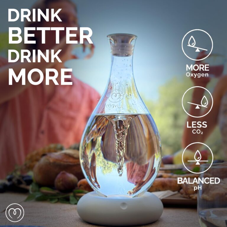MAYU Swirl Structured Water Carafe - Innovative Vortex Technology Handblown Pitcher. Post Reverse Osmosis Filter Aerating Water Dispenser Stand 1.5 Liter| 51 Oz Dining Glass Jug Design (Earth Base) - Image 9