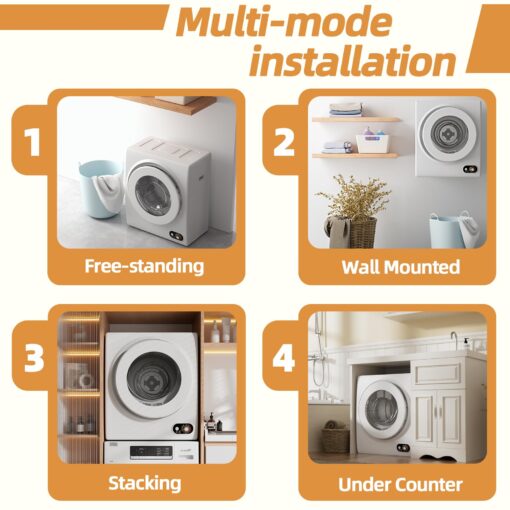 Elevon Compact Laundry 120V Clothes Stainless Steel Inner Tub, Electric Machine for Small Space, Apartments, hostels, RVs, 4 Modes Portable Dryer, 1.5 Cubic Feet, Gray - Image 3