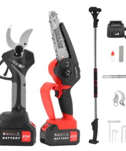 Fulgutonit Electric Pruner Kit, 40 mm(1.6 in) Pruning Shears & 6 inches Mini Chainsaw, with Max 7 ft Extension Pole, 2 Pcs 4 Ah Batteries for Longer Pruning, Extra 1084 Replacement Blades & Saw Chain