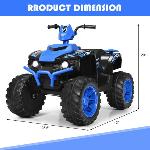 Costzon Kids ATV, 12V Battery Powered Electric Vehicle w/LED Lights, High & Low Speed, Horn, Music, USB, Treaded Tires, Ride on Car 4 Wheeler Quad for Boys & Girls Gift, Ride on ATV (Blue) - Image 2