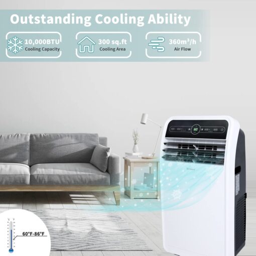 Shinco 10,000 BTU Portable Air Conditioner, Portable AC Unit with Built-in Cool, Dehumidifier & Fan Modes for Room up to 300 sq.ft, RC, 24 Hour Timer, Window Kit - Image 8