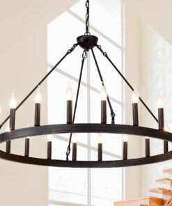ZBMYRBZJ Black Wagon Wheel Chandelier 40 inch,20-Light Farmhouse Wagon Wheel Chandeliers Round Industrial Ceiling Light fixtures for Outdoor Porch high Ceilings Living Dining Room Foyer Entryway