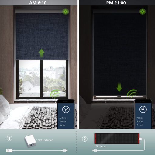 Yoolax Motorized Blinds with Remote, Blackout Smart Blinds Motorized Fabric Roller Shades Work with Alexa, Automatic Shades for Windows Custom Size (Navy Blue) - Image 6