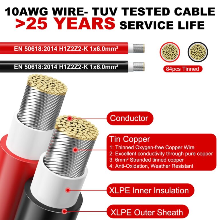 Oududianzi Solar Panel Wire, 10AWG Solar Wire H1Z2Z2-K Tinned Copper Solar Cable for Photovoltaic Solar System, Automotive RVs, Boats (200 Ft Black & 200 Ft Red) - Image 8