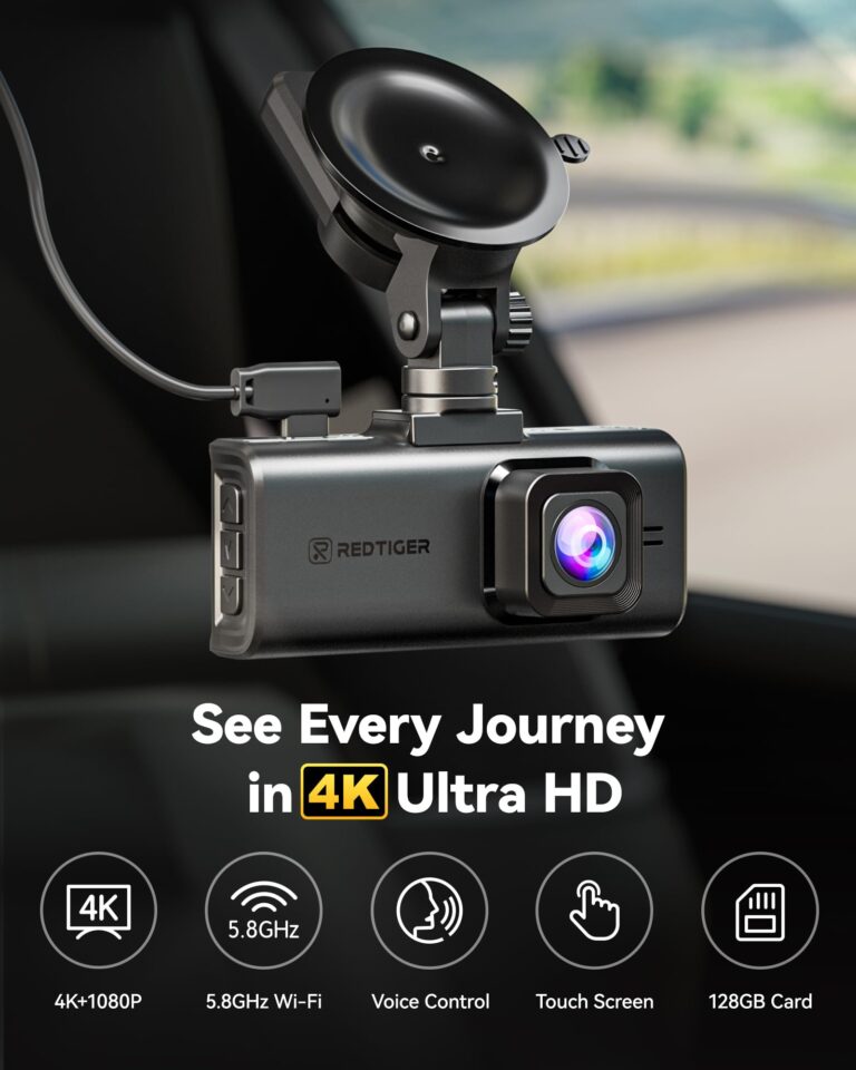 REDTIGER 4K Dash Cam Front Rear, 5.8GHz WiFi APP Control, Voice Control, Included 128GB Card, 3.18'' Touch Screen, Dash Camera for Cars with GPS, WDR Night Vision, 24H Parking Monitor(F7NX) - Image 8