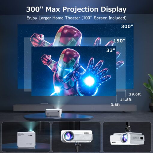 Projector with WiFi and Bluetooth, FUDONI 5G WiFi Native 1080P Outdoor Projector 15000L Support 4K, Portable Movie Projector with Screen and Max 300", for iOS/Android/Laptop/TV Stick/HDMI/USB/VGA/TF - Image 4