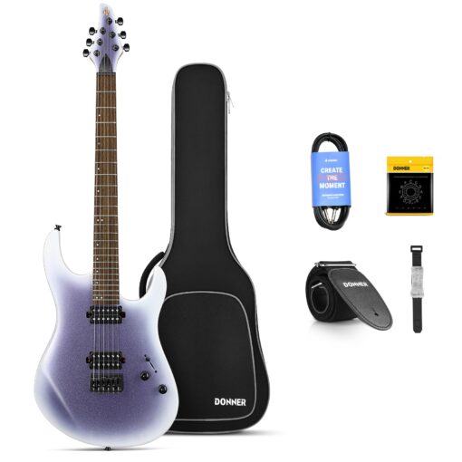 Donner Solid Body Electric Guitar, 39 Inch Metal Electric Guitar Beginner Kits with Bag, Strings, Strap, Cable, Strings Dampener for Rock Music Lover, DMT-100 (Gradient Violet) - Image 3