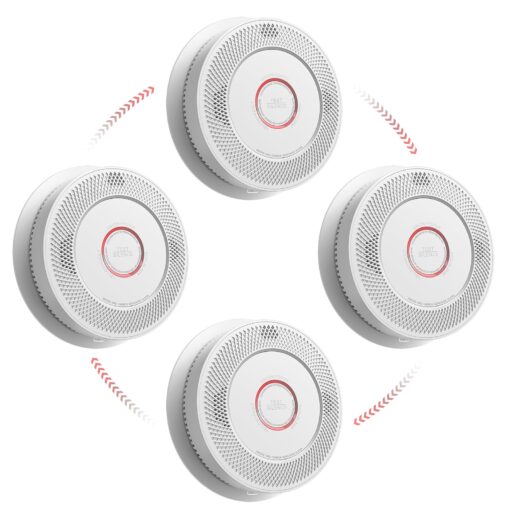 SITERWELL Smoke and Carbon Monoxide Detector 10-Year Battery, Wireless Interconnected Smoke Alarm Carbon Monoxide Detector with Dual Language Voice Alerts for Home and Babyroom, 4 Pack