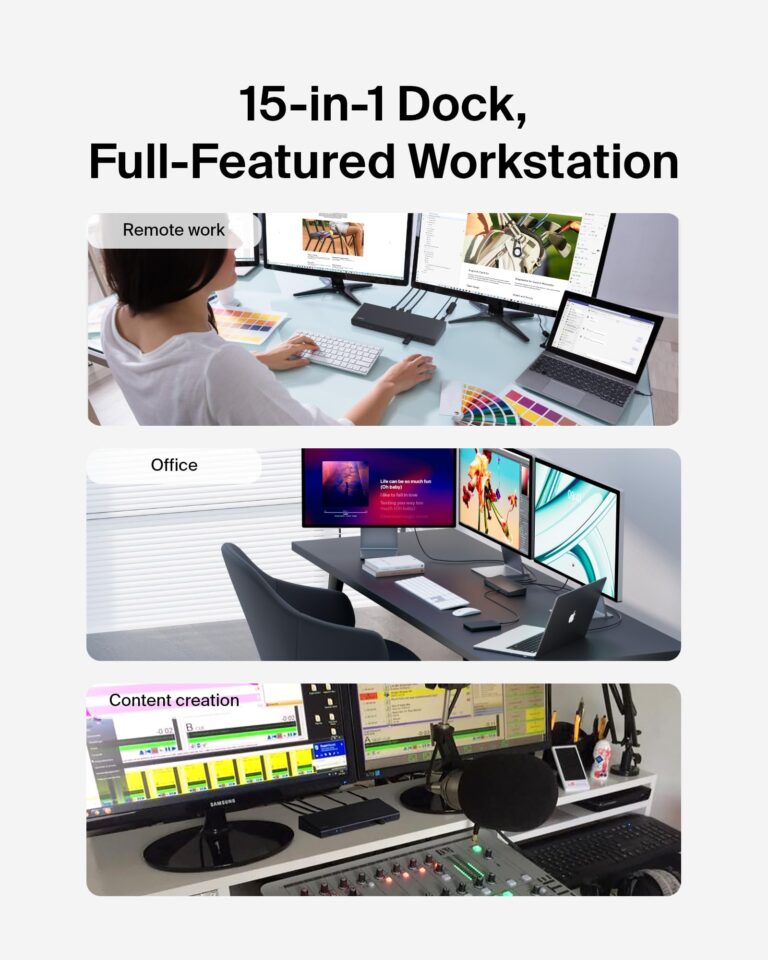 Belkin 15-in-1 Universal Triple Display DisplayLink Docking Station Hub w/ 3 HDMI Ports, 2 DisplayPorts for Triple 4K Display w/ 85W PD, Gigabit Ethernet, 3.5mm Mic/Speaker, 1 USB-C, & 5 USB-A Ports - Image 6