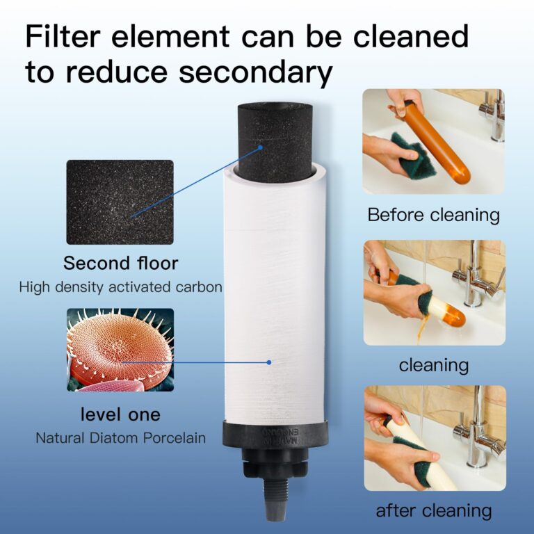 FACHIOO Gravity-fed Water Filter System, 2.25 Gallon Stainless Steel Countertop System with 2 Ceramics Filters Washable Filters, Metal Water Level Spigot and Stand,Reduce up to 99% Chlorine - Image 6