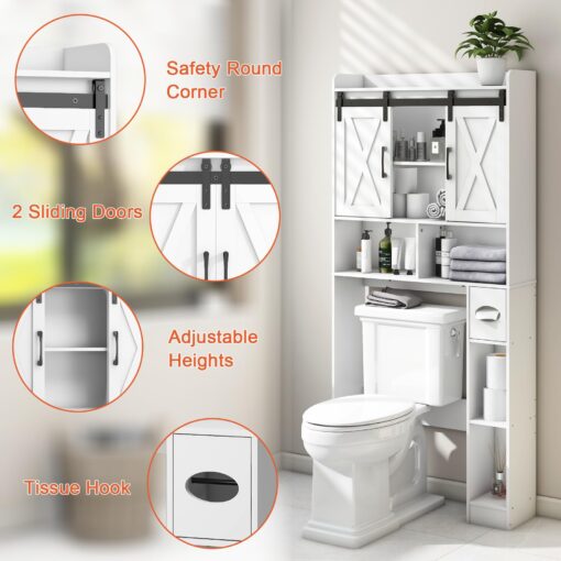 Over The Toilet Storage Cabinet, Farmhouse Storage Cabinet Over Toilet with Sliding Doors，Home Space-Saving Toilet Rack, for Bathroom, Restroom, Laundry - Image 6