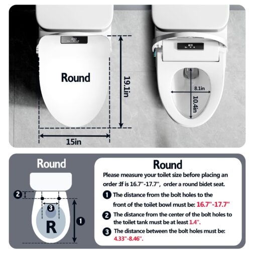 XCQQ Bidet Toilet Seat Round, Bidet with Warm Water and Air Dryer, Heated Toilet Seat, Multiple Spray Modes for Family Members, Self Cleaning Nozzle, Night Light, Remote Control - Image 3