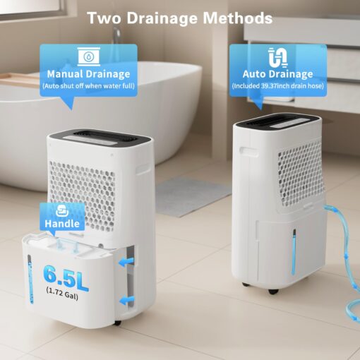 TOTTE 90 Pint Dehumidifier with Drain Hose, 4 Option Modes, 2 Fan Speed, Auto Shut Off, 24H Timer, Auto Defrost, 6000 Sq.Ft Quiet Dehumidifiers for Home, Basement, Bedroom,Bathroom, RV - Image 9
