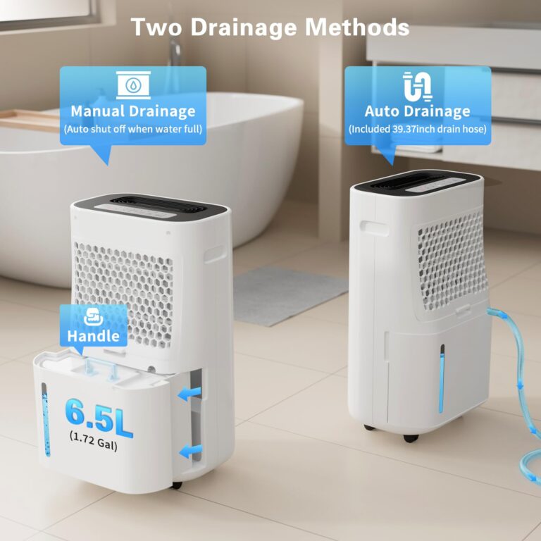 TOTTE 90 Pint Dehumidifier with Drain Hose, 4 Option Modes, 2 Fan Speed, Auto Shut Off, 24H Timer, Auto Defrost, 6000 Sq.Ft Quiet Dehumidifiers for Home, Basement, Bedroom,Bathroom, RV - Image 9