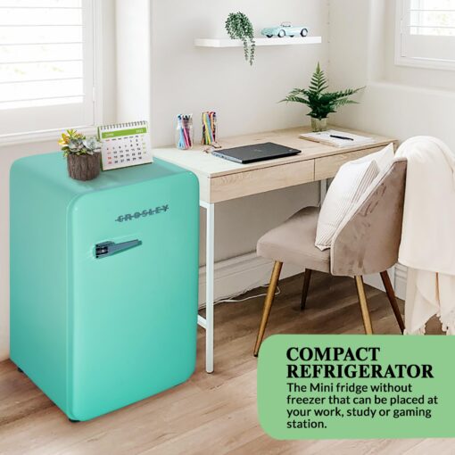 Crosley Retro Mini Fridge 3.2 Cu Ft Mint Green w/o Freezer, Compact Refrigerator for Bedroom, Garage, Office Under Desk, Undercounter, Apartment, School Dorm Fridge, Aesthetic, Small & Cute Appliances - Image 5