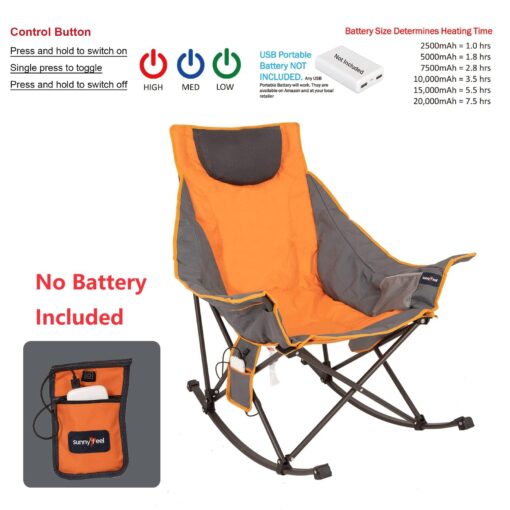 SUNNYFEEL Oversized Heated Camping Chair 2 Pack, Folding Rocking Camping Chairs with Luxury Padded Recliner,Carry Bag, 500 LBS Heavy Duty for Lawn/Outdoor/Picnic/Patio, Portable Rocker Camp Chair - Image 3